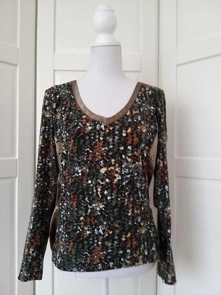 DIDI groen bruine longsleeve top met satijn XL (valt als L), Bruin, Maat 46/48 (XL) of groter, Didi, Ophalen of Verzenden