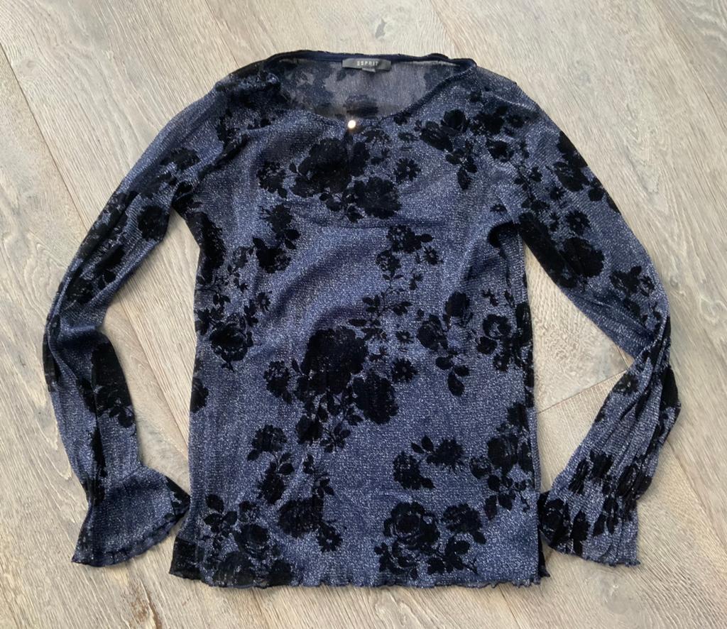 Esprit glitter doorschijnend shirt mt XS, Kleding | Dames, Tops, Blauw, Ophalen of Verzenden, Zo goed als nieuw, Lange mouw