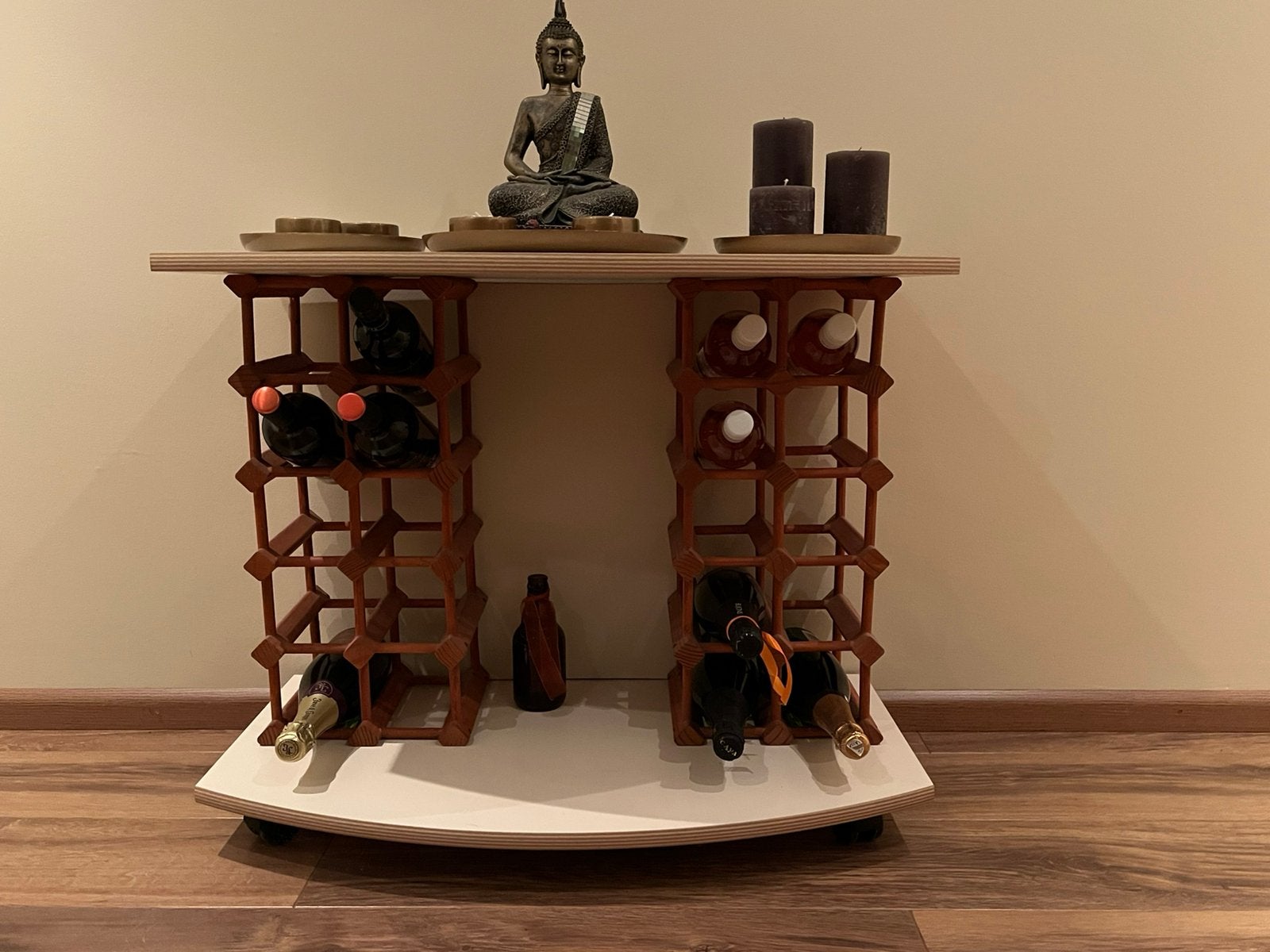 Wijnrek / Wijnkast, drankenkast, halfrond, beige, 80 cm br, Ophalen, 50 – 75, 15 tot 25 flessen, Zo goed als nieuw