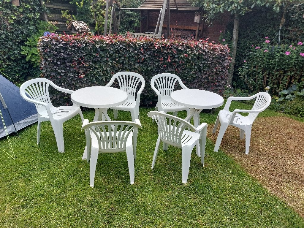 Tuinset met 2 tafels en 6 stoelen, Tuin en Terras, Tuinsets en Loungesets, Ophalen, Gebruikt, Kunststof