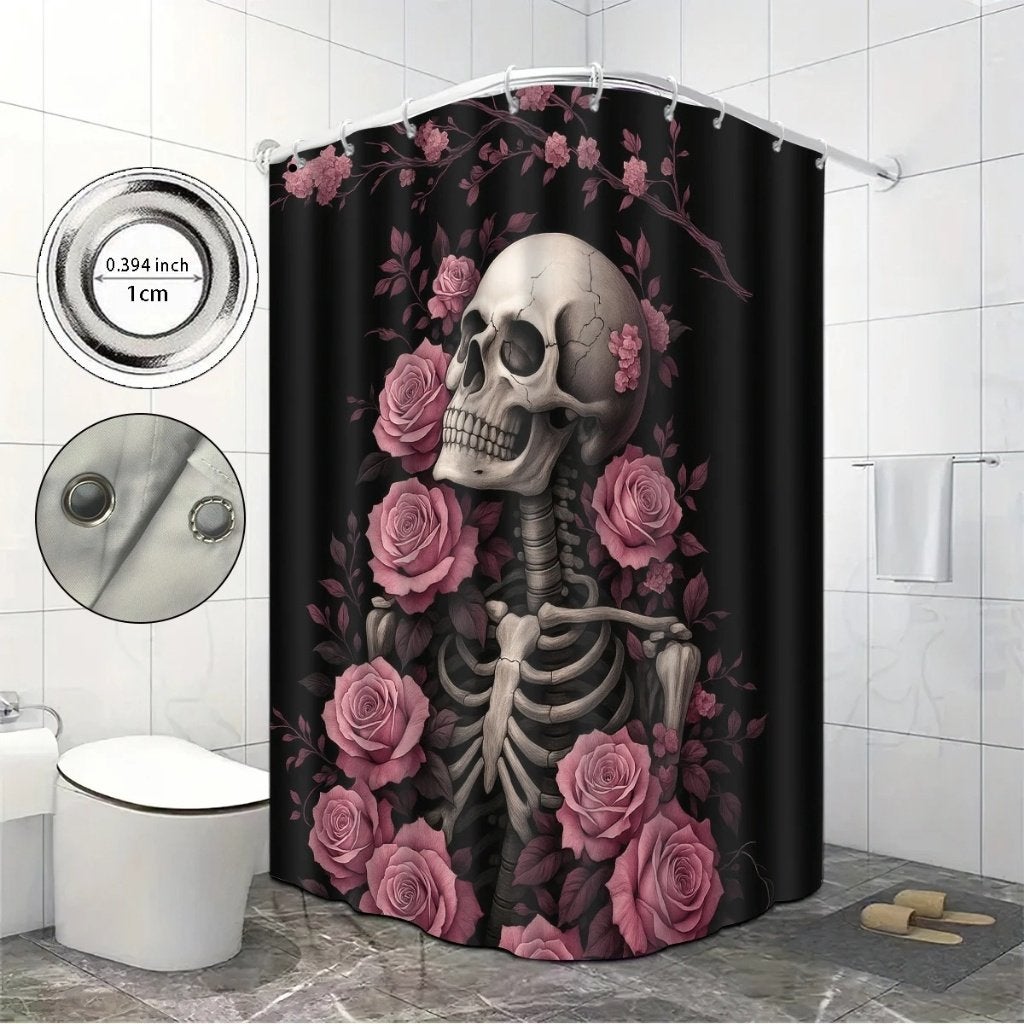 Douchegordijn Gothic skelet met bloemen (180x200cm), Ophalen of Verzenden, Nieuw, Overige typen