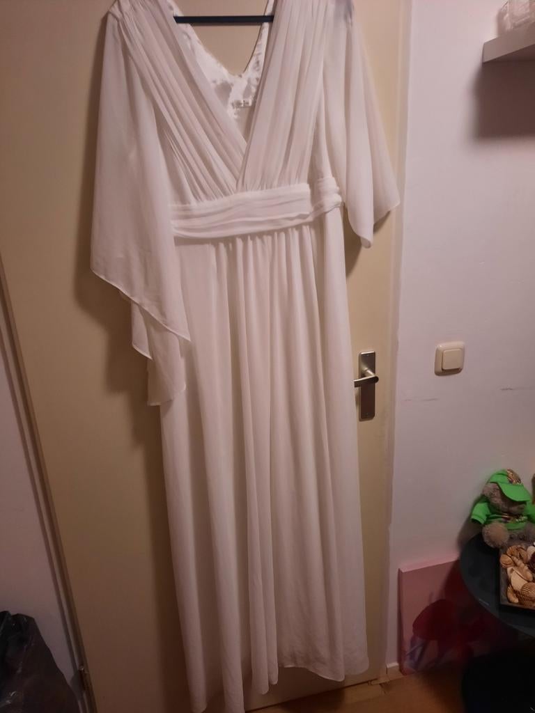 Elegante Witte trouwjurk maat 48, Wit, Maat 46/48 (XL) of groter, Ophalen of Verzenden, Onder de knie