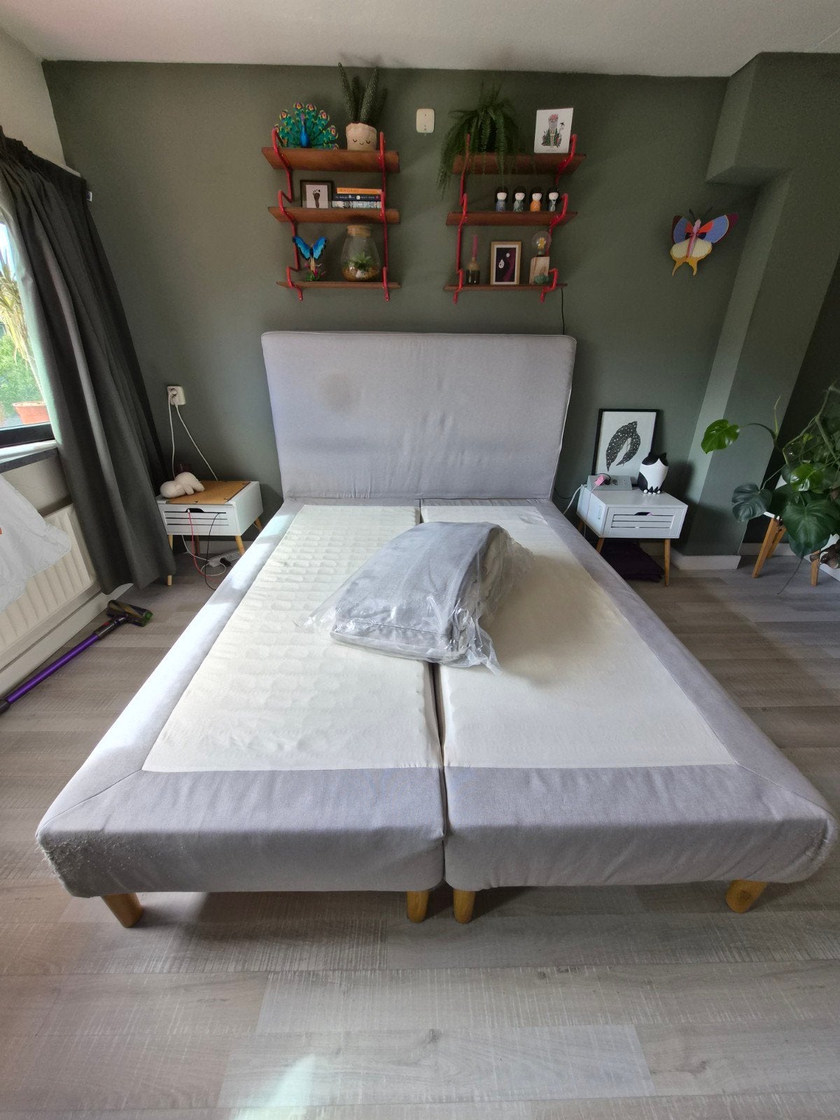 IKEA Dunvik tweepersoons boxspring met nieuwe hoezen 160x200, Ophalen, Gebruikt, Tweepersoons, 200 cm