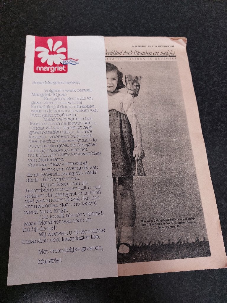 herdruk van de 1e Margriet uit 1938 - bij 40 jaar bestaan, Ophalen, Gelezen, Damesbladen
