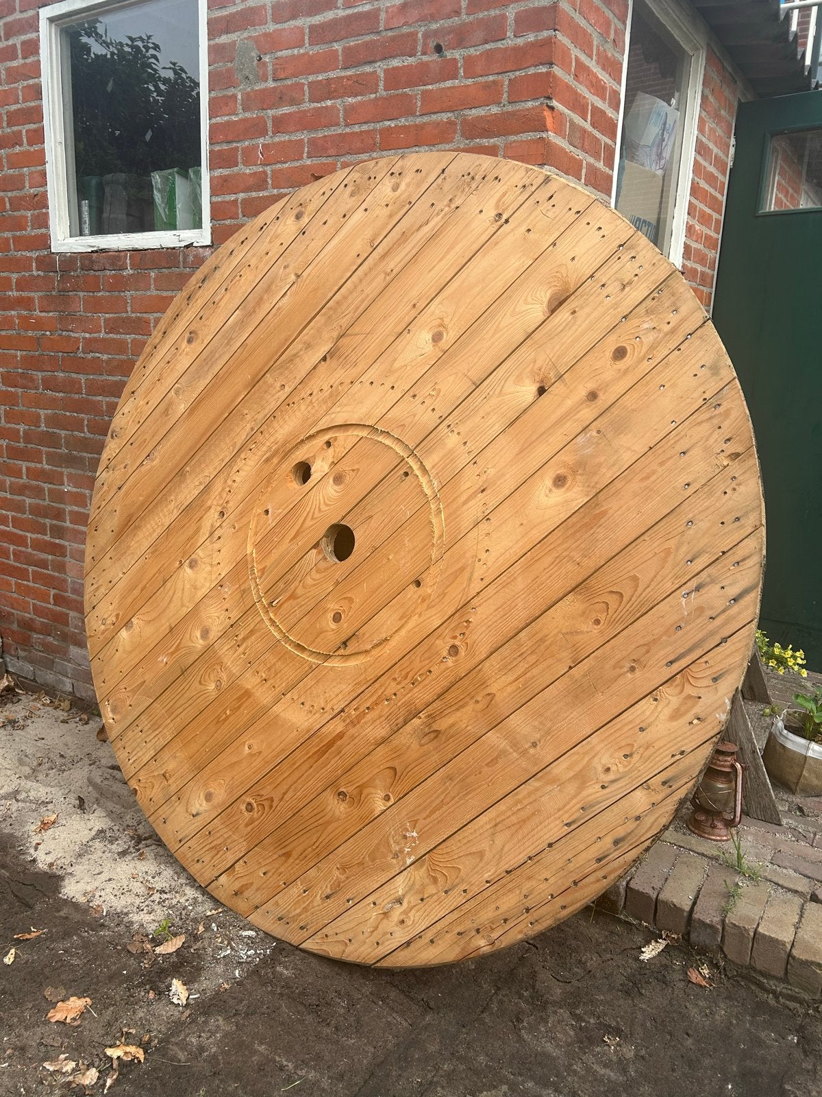 Groot houten tafelblad van kabelkatrol - 180cm, Ophalen, Gebruikt, Rond, Overige houtsoorten