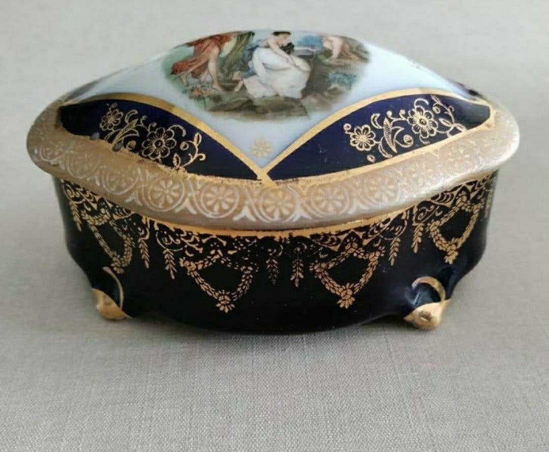 doosje,Vintage,Ovaal,Bijoux,dames,juwelen,Frans,kleurrijk, Antiek en Kunst, Ophalen of Verzenden