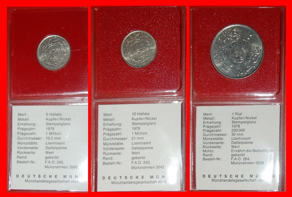 Ⰺ GREAT BRITAIN: SAUDI ARABIA 5,10,100 HALALA 1398-1978 RARE, Ophalen of Verzenden, Midden-Oosten, Setje