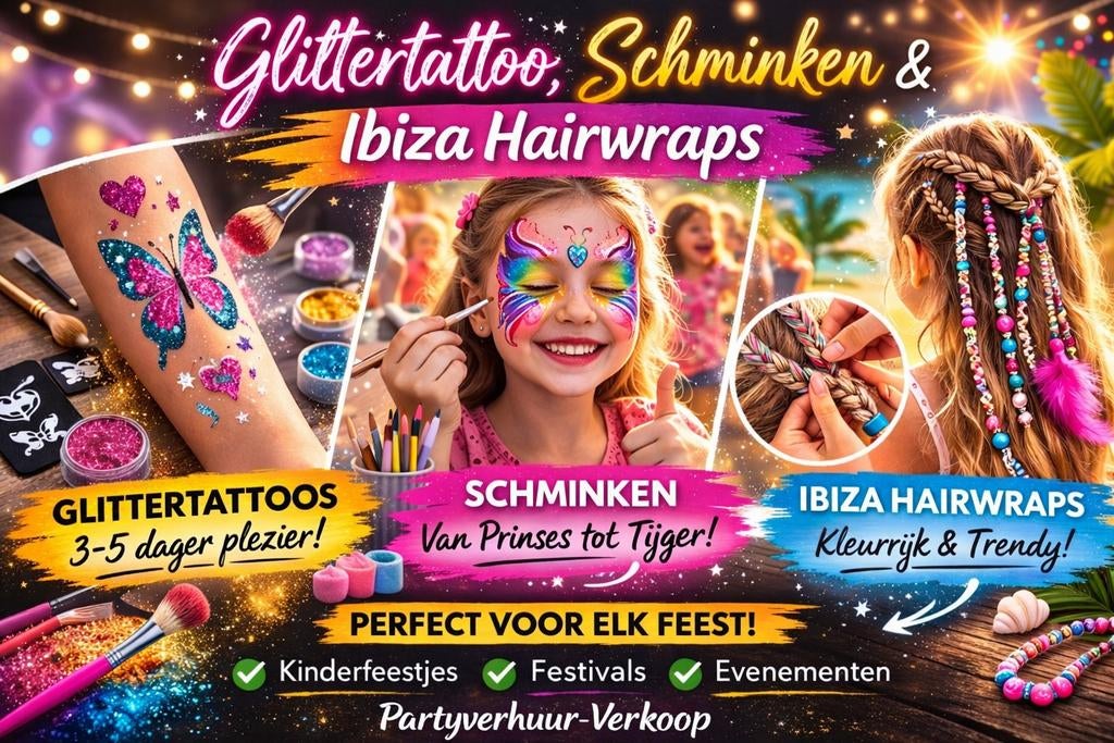 Kinderentertainment – Schminken, Glittertattoos, Hairwraps, Schmink- of Themafeestjes
