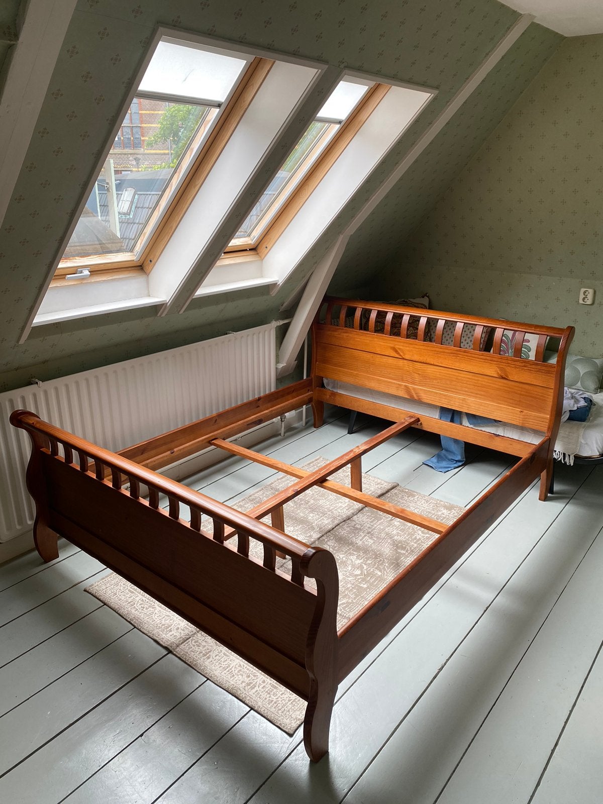 Ledikant massiefhout v matras160x200 2nachtkastjes lattenbod, Ophalen, 90 cm, Eenpersoons, Zo goed als nieuw