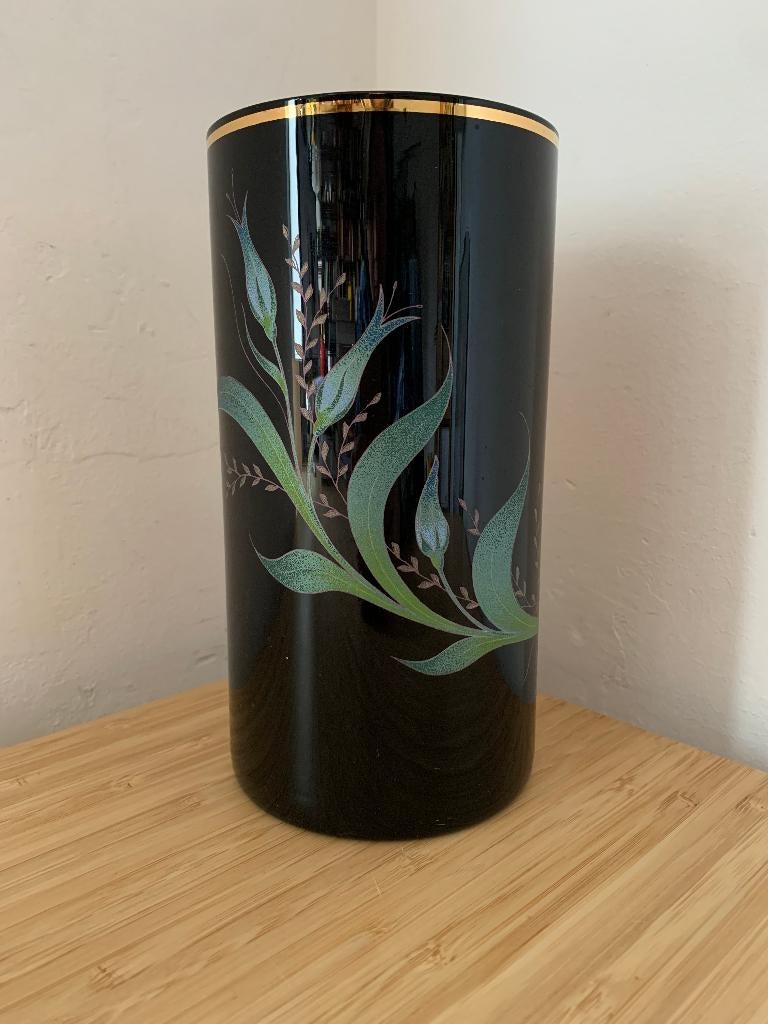 Vintage Crystalex Bohemia Zwarte vaas met gouden rand glas, Huis en Inrichting, Woonaccessoires | Vazen, Zwart, Ophalen of Verzenden