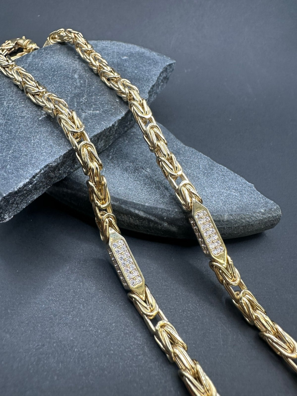 14k Gouden Koningsketting met Zirkonia, Sieraden, Tassen en Uiterlijk, Kettingen, Ophalen of Verzenden, Gebruikt, Goud, Met kristal
