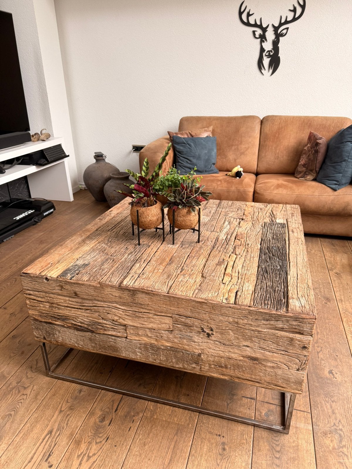 Houten salontafel – 100 x 100 cm, Ophalen, Gebruikt, 100 tot 150 cm, 50 tot 75 cm
