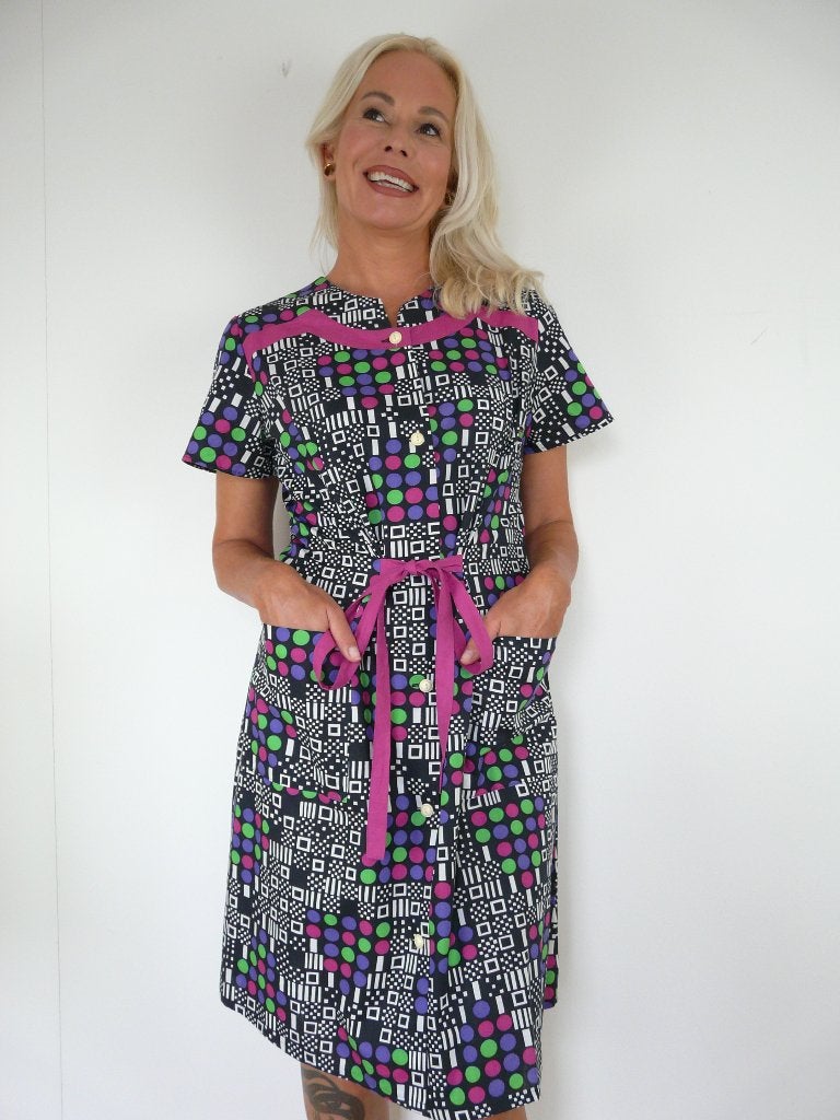 *Abfab Vintage Katoenen Doorknoop Jurk 42*, Zwart, Maat 42/44 (L), Ophalen of Verzenden, Zo goed als nieuw