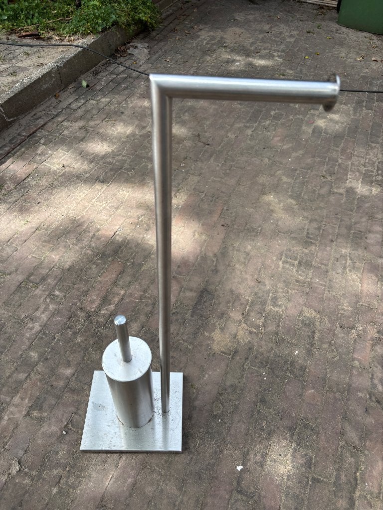 Wc borstel en rolhouder, Huis en Inrichting, Badkamer | Badtextiel en Accessoires, Ophalen, Gebruikt, Zilver, Toilet-accessoire