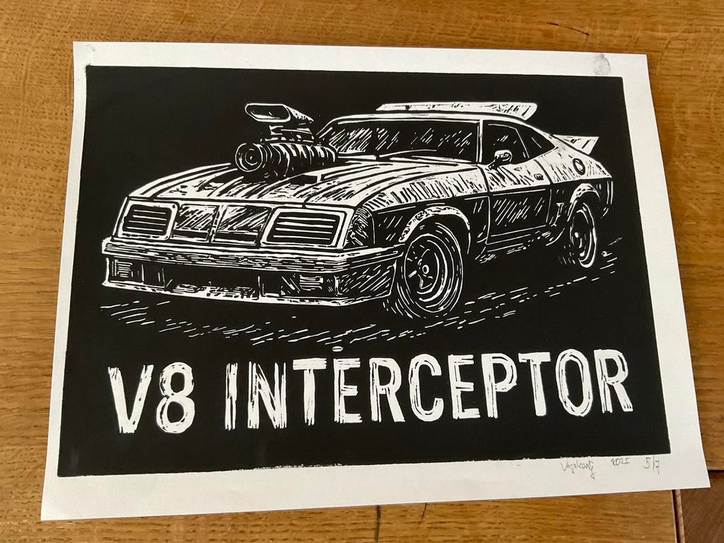 Linoprint V8 Interceptor uit Mad Max, afdruk 3/7, Ophalen of Verzenden