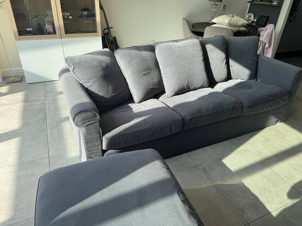 Ikea bank met poef - Grijs, Ophalen, Gebruikt, Driepersoons, 75 tot 100 cm
