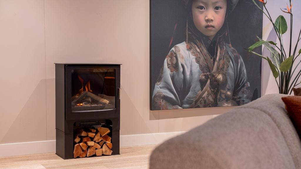 Ilektro Woodland met houtvak showroommodel kachel, Ophalen, Overige soorten, Elektrisch, Zo goed als nieuw