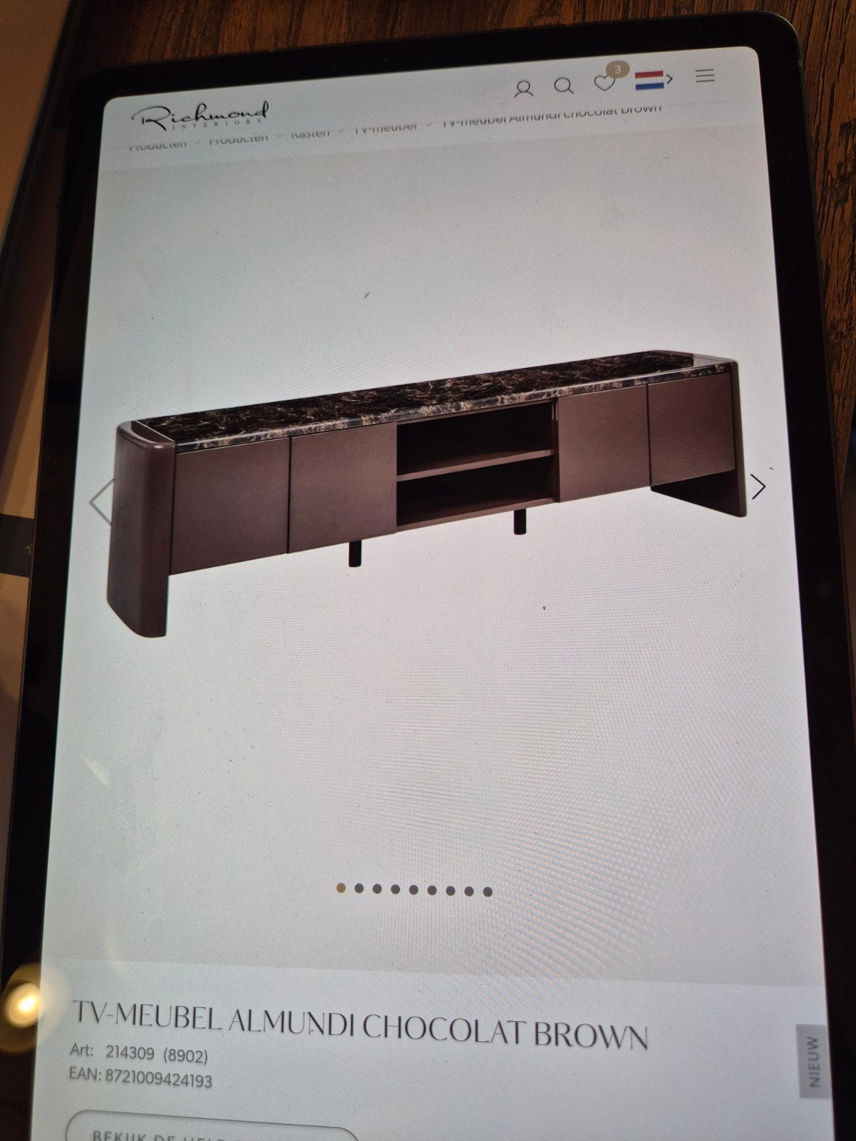 Richmond LUX aanbieding TV KAST ALMUNDI CHOCOLAT BROWN, Ophalen, Nieuw, 25 tot 50 cm, Minder dan 100 cm