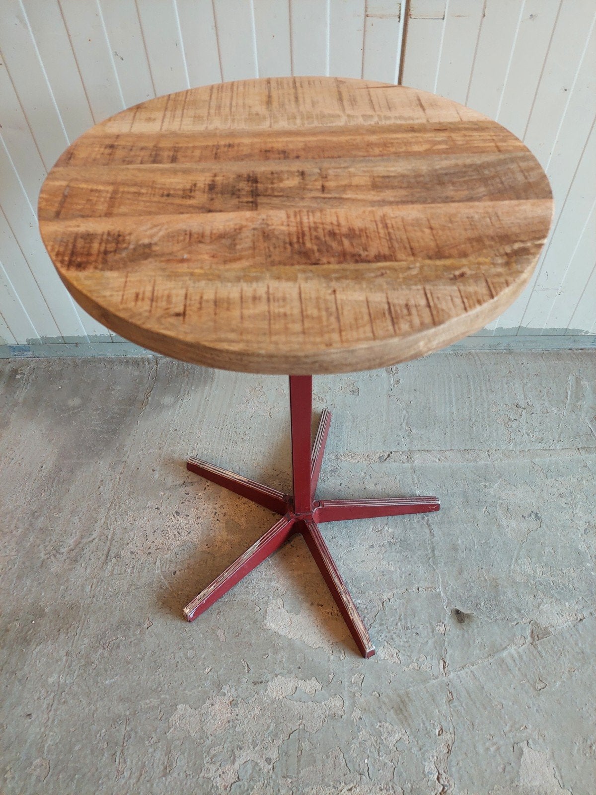 Vintage Industrieel Tafeltje - Hout & Metaal, Ophalen, Gebruikt, Rond, Vintage industrieel