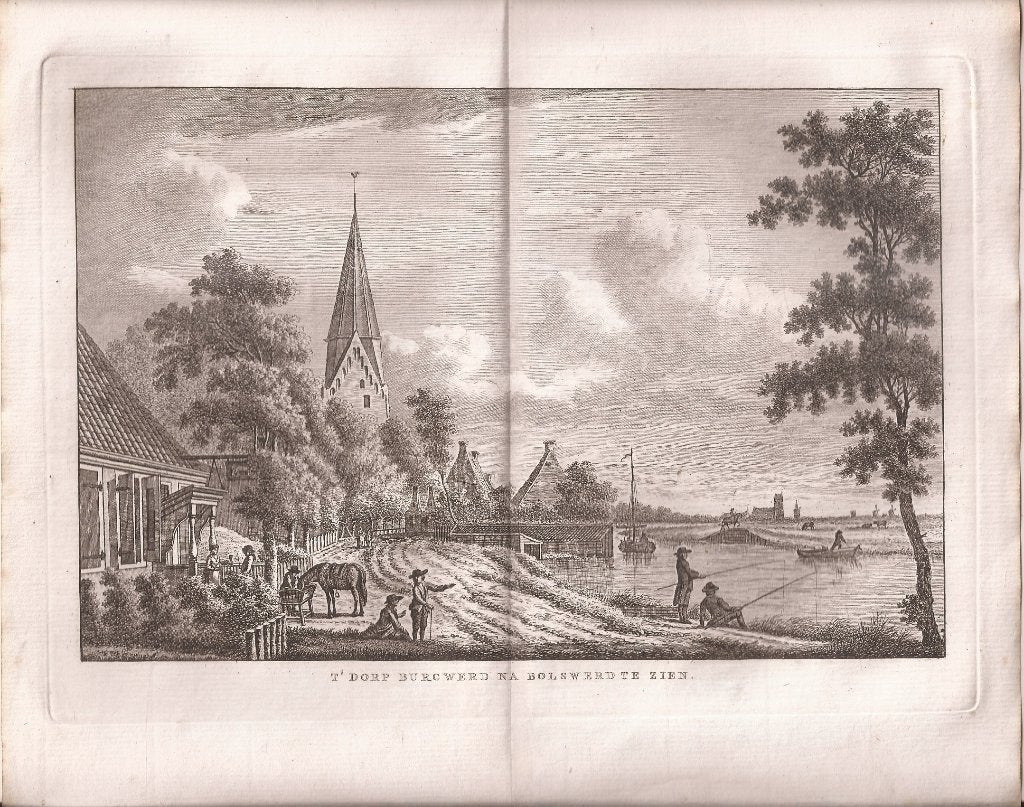 't Dorp Burgwerd na Bolsward te Zien  Kopergravure  Bendorp, Antiek en Kunst, Stadsgezicht, 23 cm, Ophalen of Verzenden, Gravure