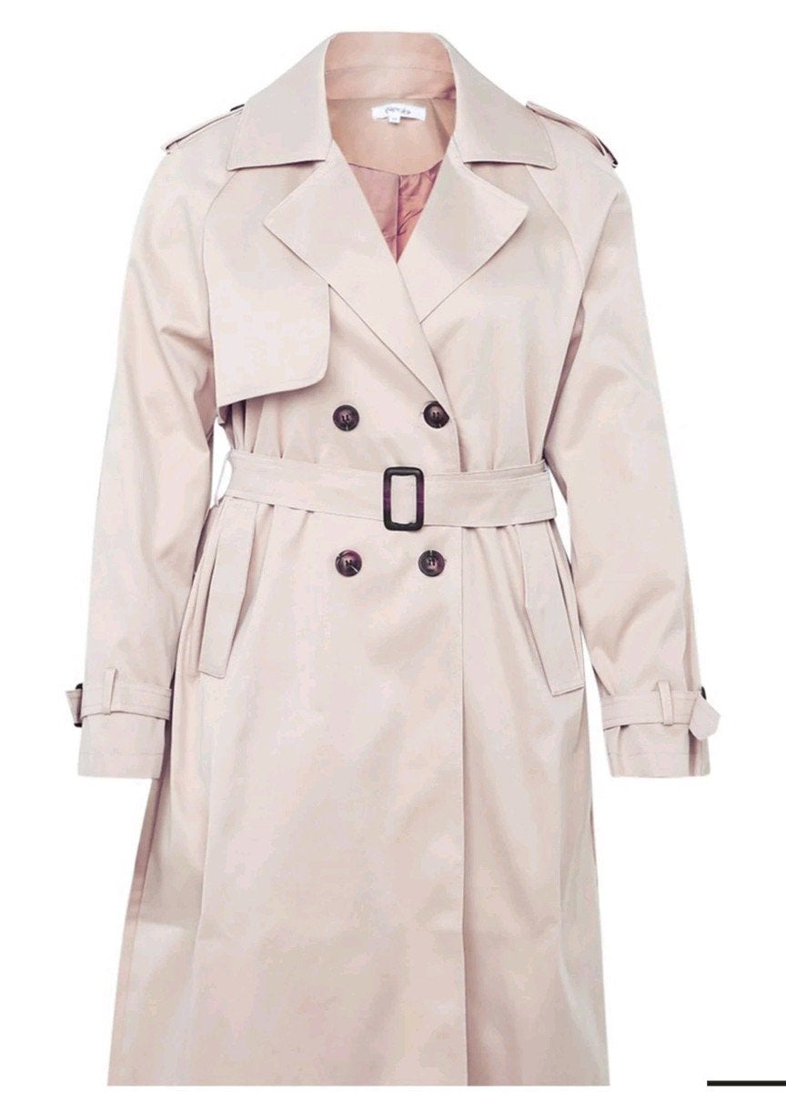 Halflange, effen trenchcoat met dubbele rij knopen, Beige, Maat 42/44 (L), Nieuw, Ophalen of Verzenden