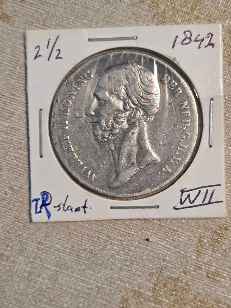 Zilveren 2½ Gulden Koning Willem II 1842, Zilver, Ophalen of Verzenden, Losse munt, 2½ gulden