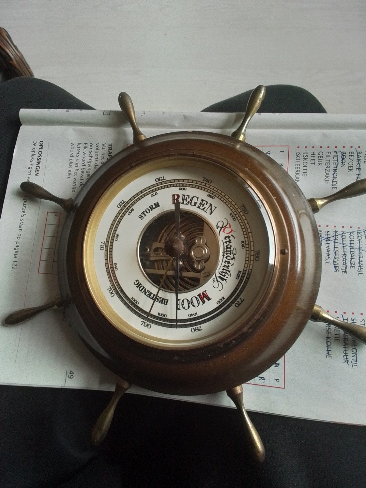 Houten stuurwiel barometer - 20 cm rond, Audio, Tv en Foto, Ophalen of Verzenden