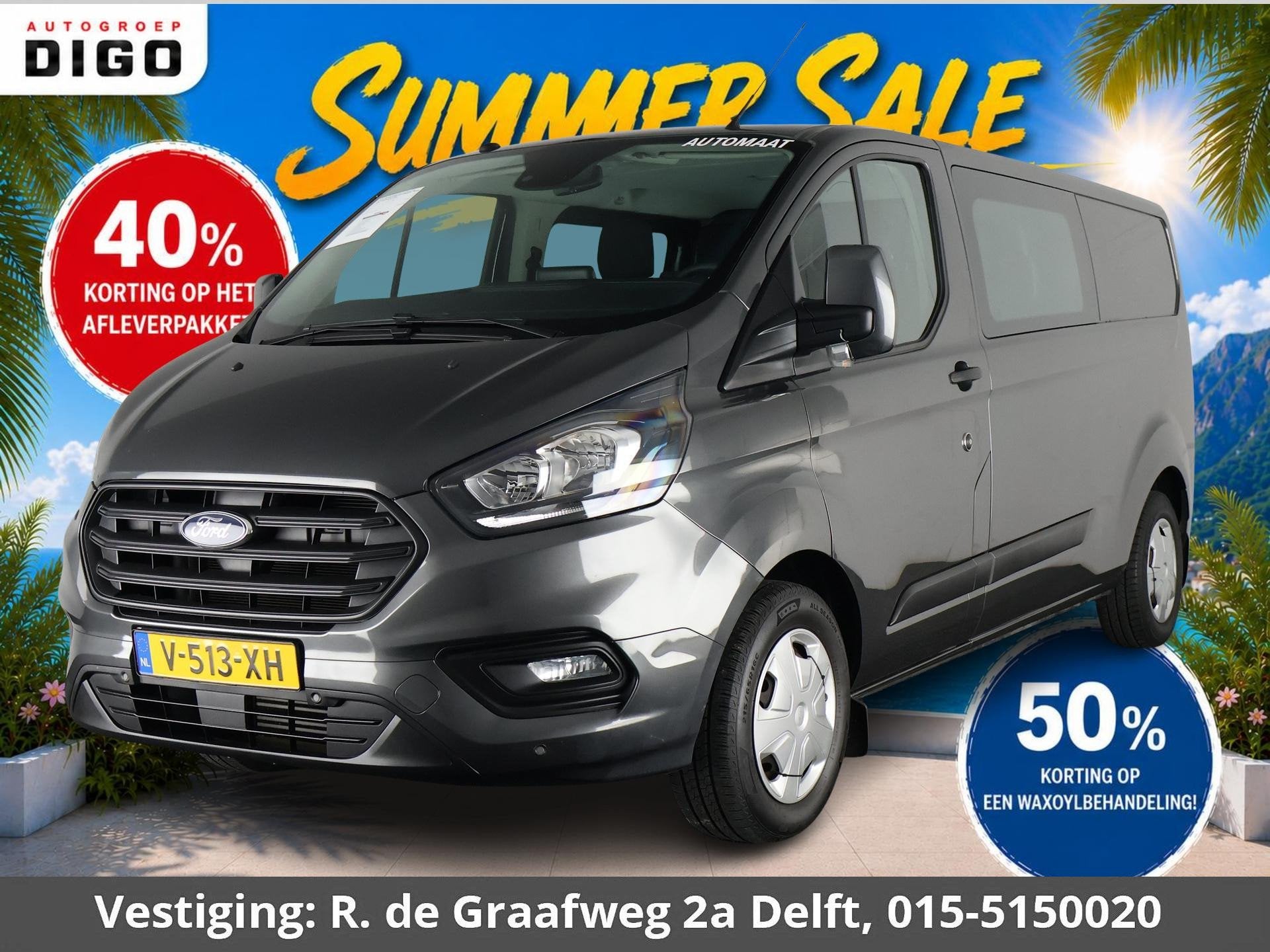 Ford Transit Custom 320 2.0 TDCI L2H1 Limited DC ROLSTOEL-LI, Stof, Euro 6, 4 cilinders, 14 km/l