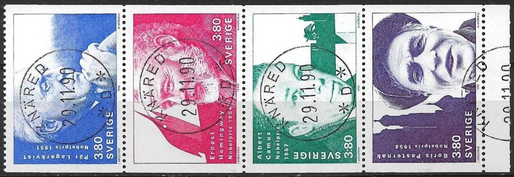 Zweden 1990 strip/serie mi.1639/1642 NOBELPRIJSWINNAARS, Verzenden, Zweden, Gestempeld
