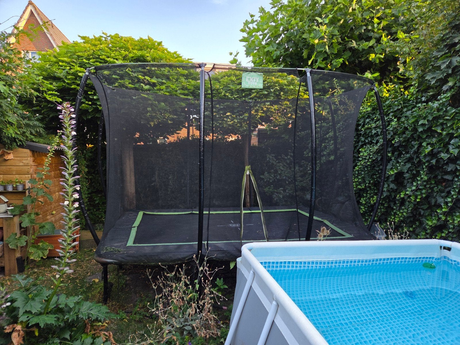 EXIT Toys Trampoline 305x214cm zwart + accessoires, Kinderen en Baby's, Ophalen, Gebruikt