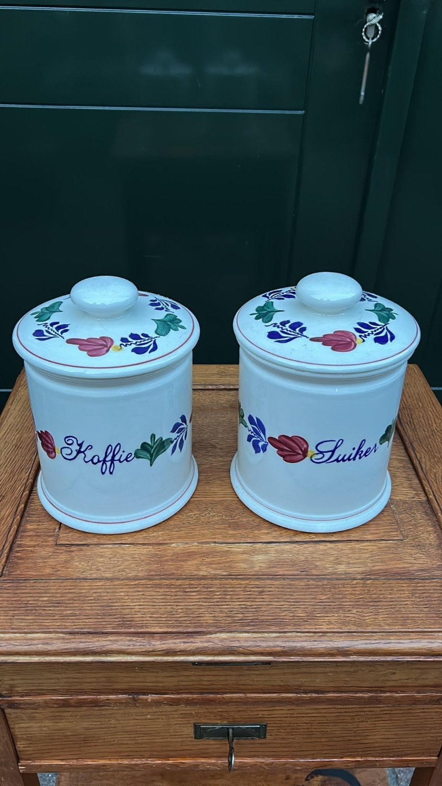 Boerenbont koffie en suikerpot, Ophalen of Verzenden, Aardewerk, Overige stijlen, Overige typen