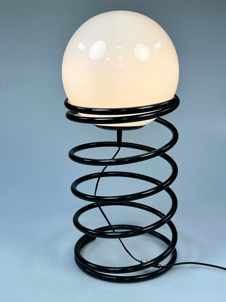 Vintage XL Woja zwarte spiraallamp, bollamp, Nederland 70's, Huis en Inrichting, Lampen | Vloerlampen, Woja, Gebruikt, Onbekend