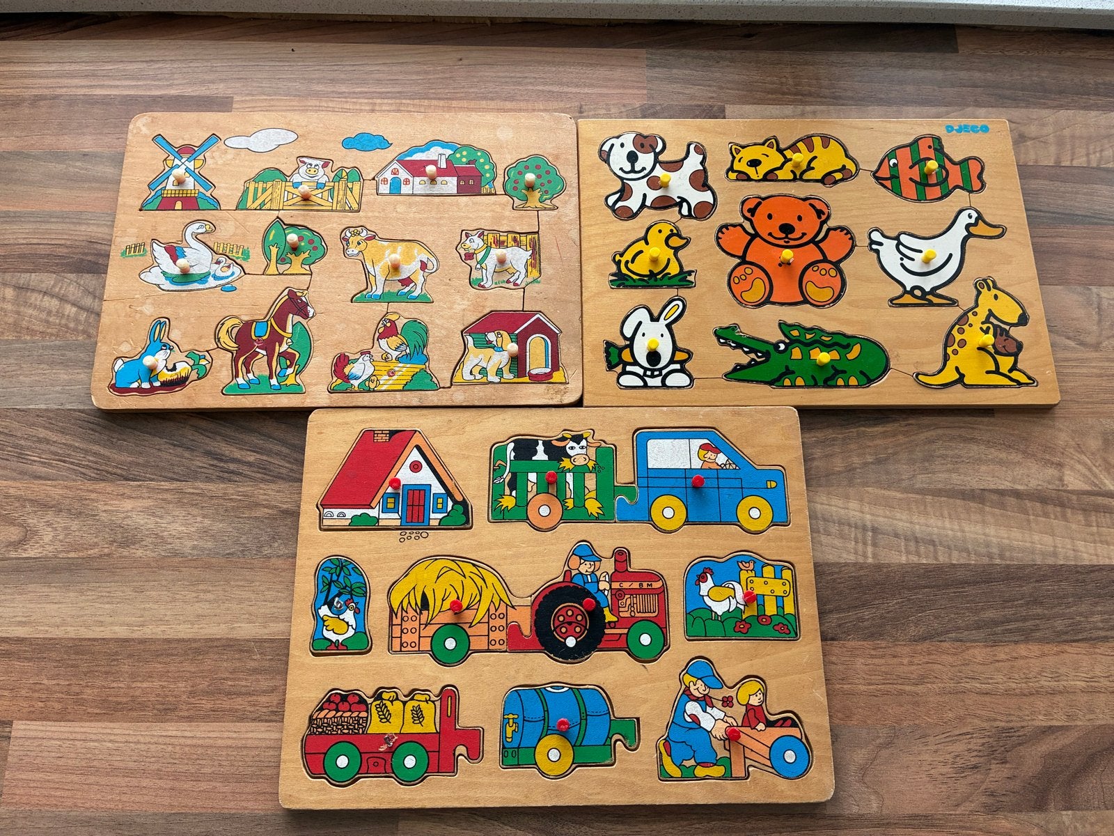 Houten Insteekpuzzels: Dieren, Boerderij & Voertuigen, 2 tot 4 jaar, Gebruikt, Ophalen of Verzenden, Van hout