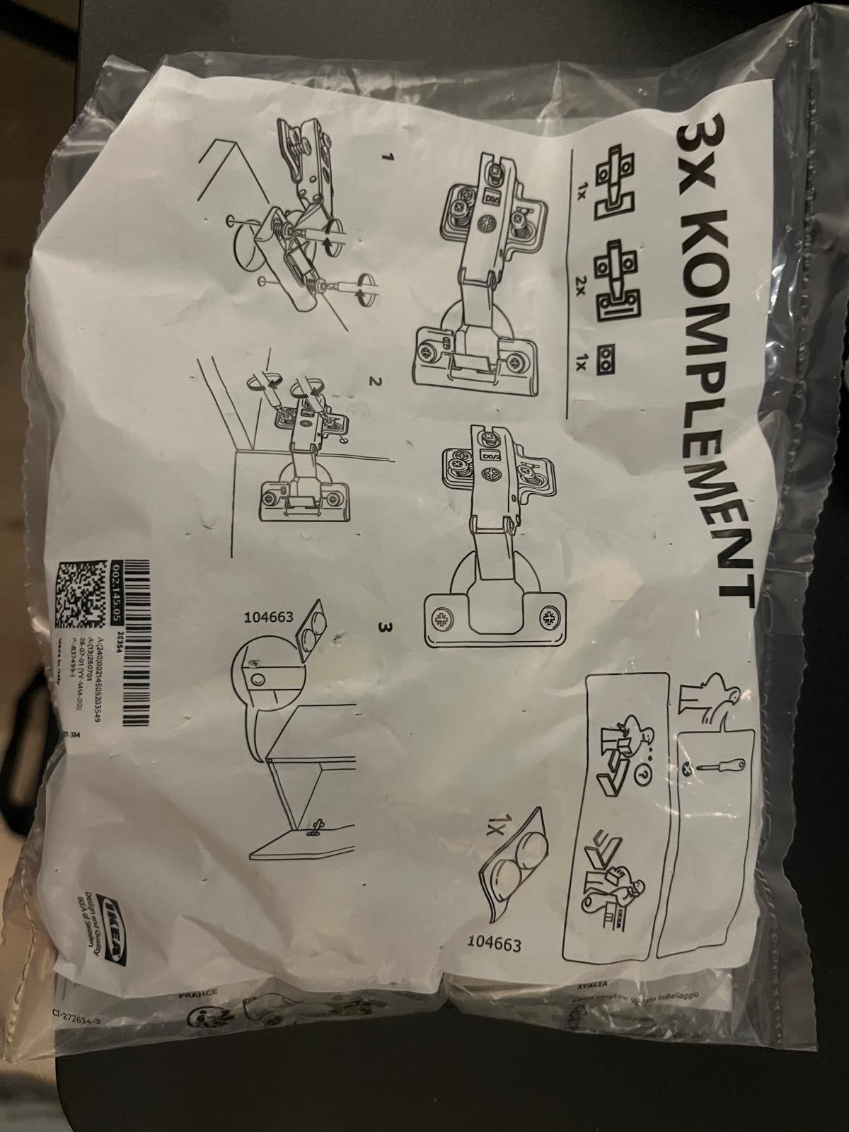 IKEA KOMPLEMENT Scharnieren (2stuks), Doe-het-zelf en Verbouw, Verzenden, Nieuw, Overige materialen, Scharnier