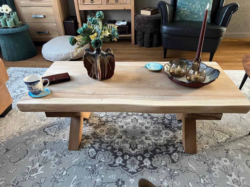 Salontafel houten boomstam, 100 tot 150 cm, Zo goed als nieuw, Minder dan 50 cm, Rechthoekig