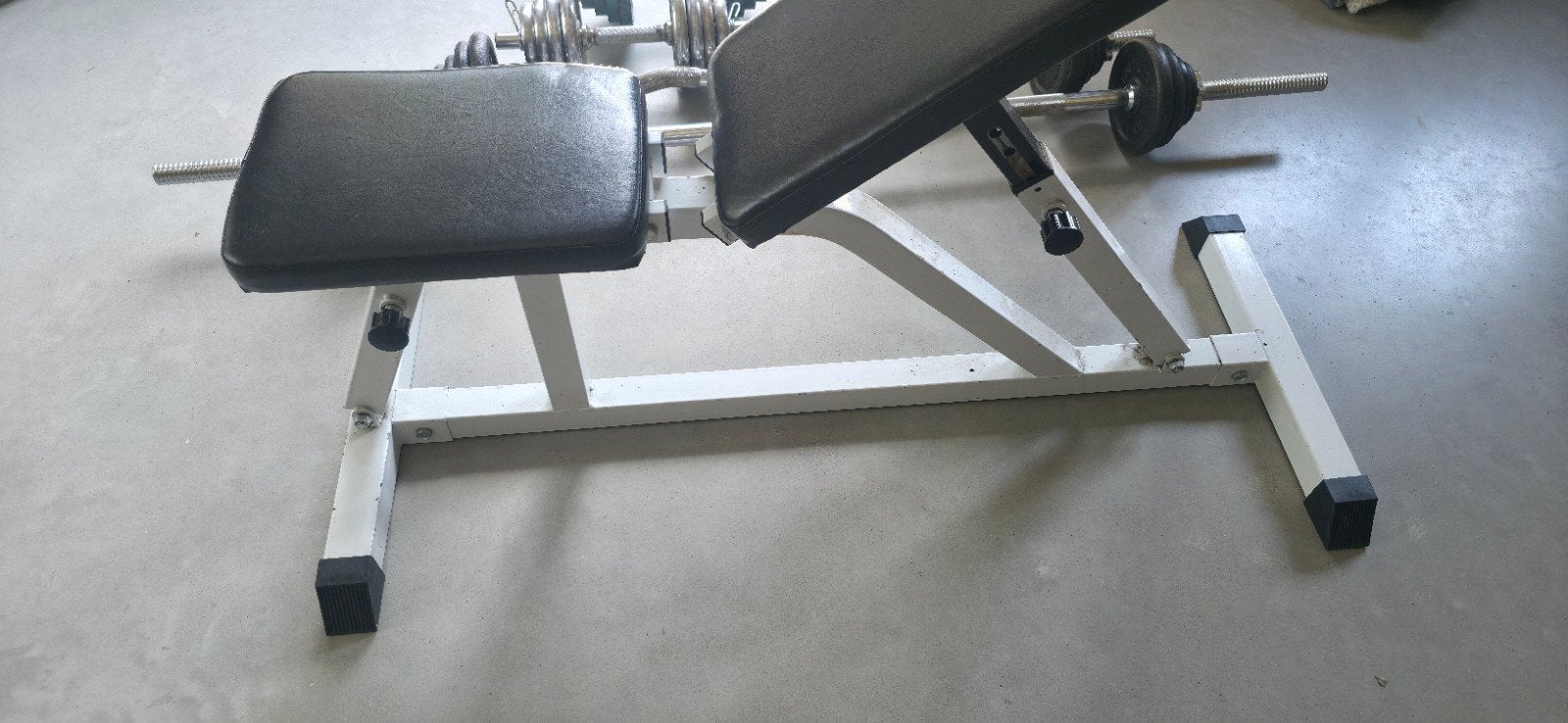 Halterset met rechte en gebogen stang en dumbbells, Ophalen of Verzenden, Gebruikt, Rug, Halterset