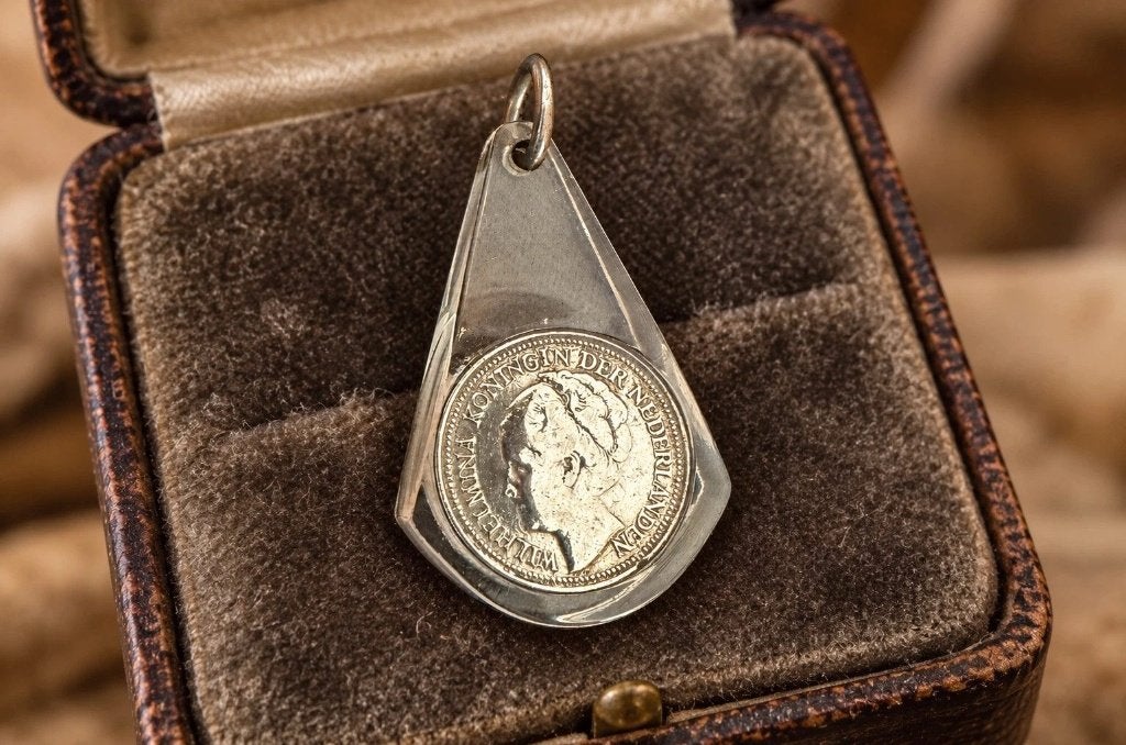 Vintage munthanger met zilveren Wilhelmina dubbeltjes, Ophalen of Verzenden, Nieuw, Zilver, Zilver