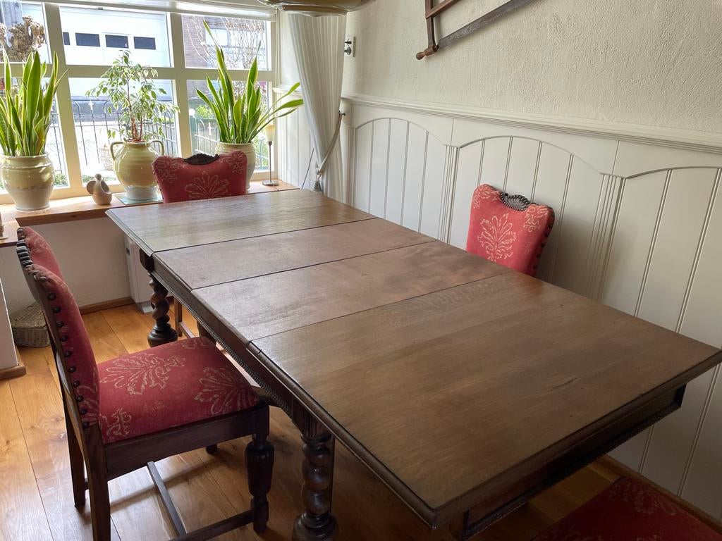 Oud Hollandse bolpoot eettafel met 4 stoelen, Antiek en Kunst, Antiek | Meubels | Tafels, Ophalen
