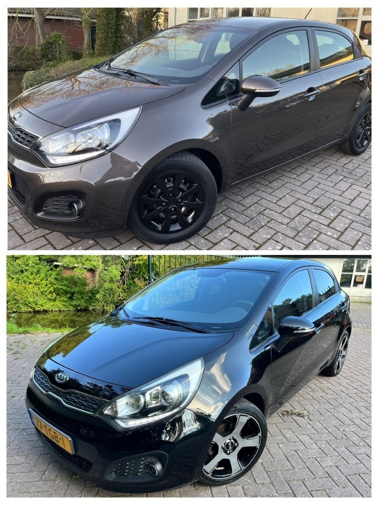 Kia Rio 1.2 2X 5DRS Bruin + Zwart, Auto's, Verwarmde buitenspiegels, 4 cilinders, Bruin, 49 €/maand
