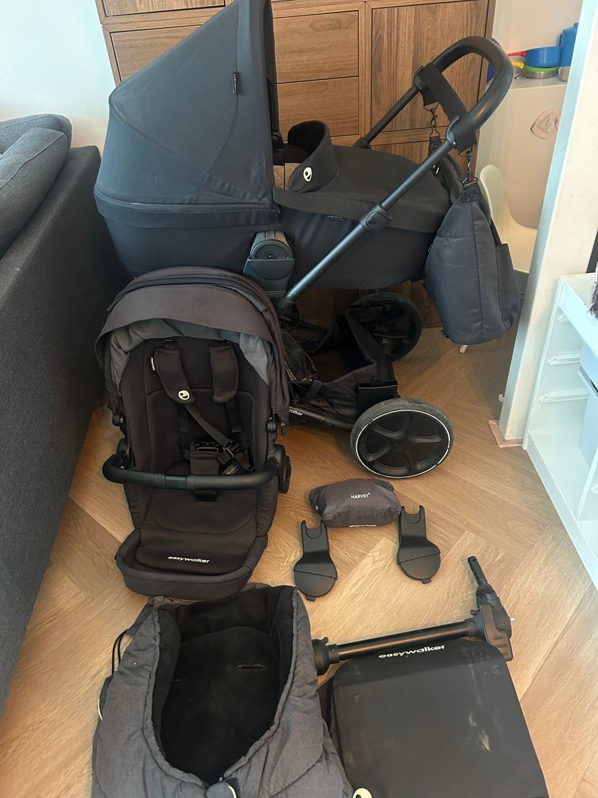 Easywalker Harvey 3 Duo Kinderwagen – Zwart + Accessoires!, Gebruikt, Duowagen, Combiwagen, Ophalen