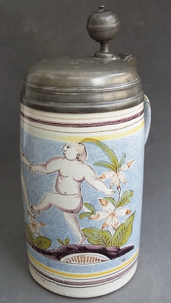 Omstreeks 1725 - 1775 GROTE Faience Bierpint Pint Walzenkrug, Antiek en Kunst, Antiek | Keramiek en Aardewerk, Ophalen of Verzenden