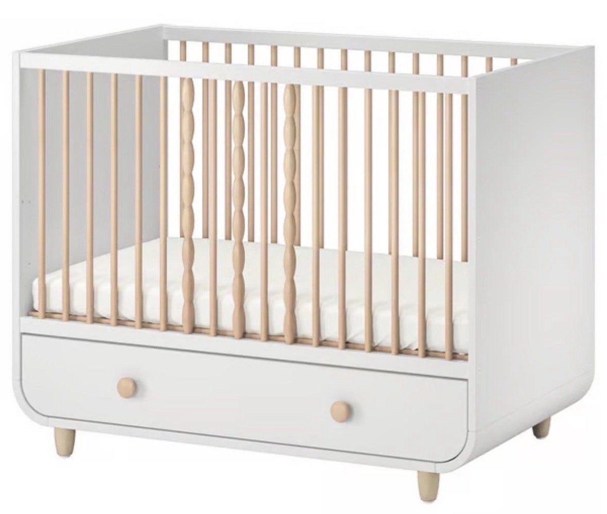IKEA Babybed/ledikant meegroeibed met lade, Ophalen, Wit, Overige maten, Hout