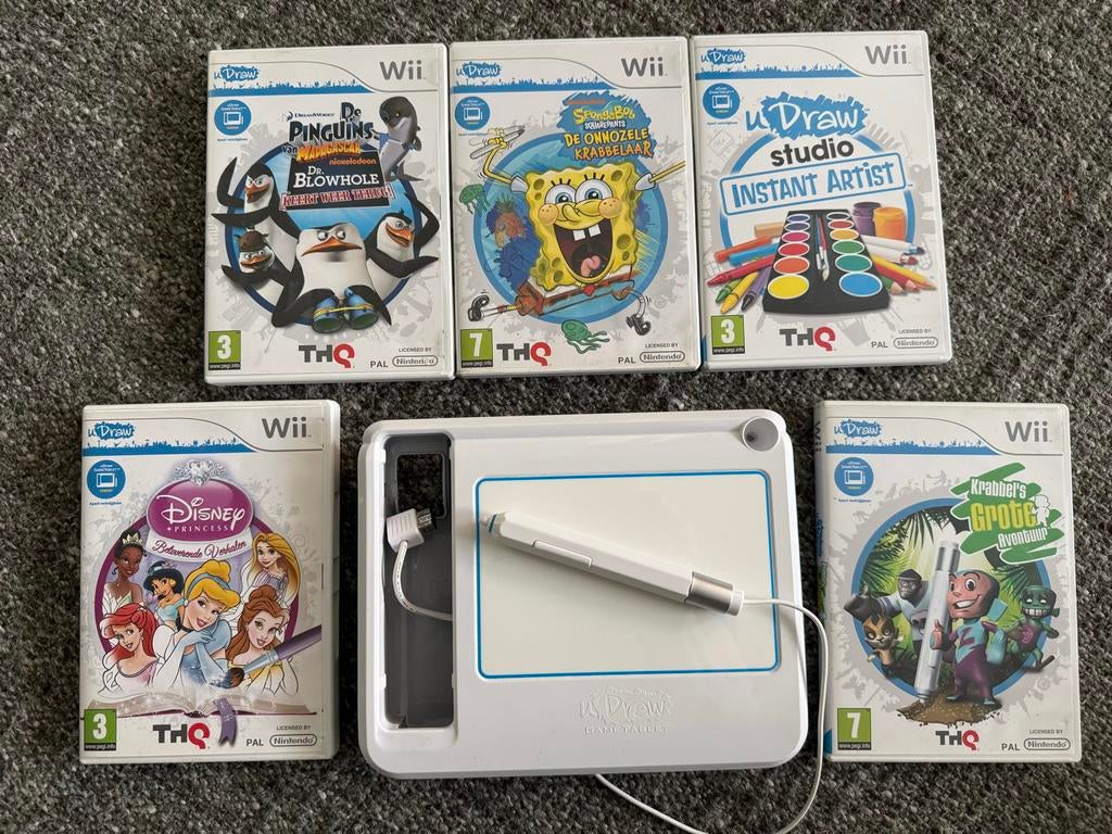 uDraw GameTablet Wii met 5 spellen - Compleet Pakket, Puzzel en Educatief, 1 speler, Ophalen of Verzenden, Zo goed als nieuw