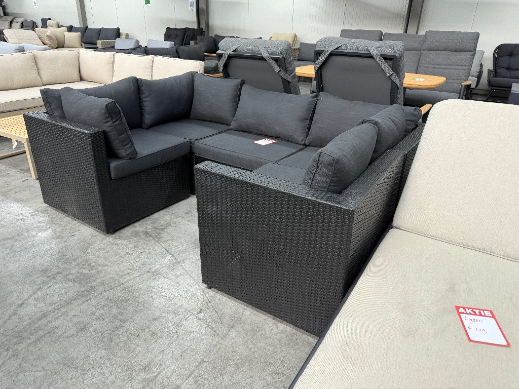 Wicker loungeset zwart NIEUWSTAAT, Ophalen, 4 zitplaatsen, Denza Furniture, NVT