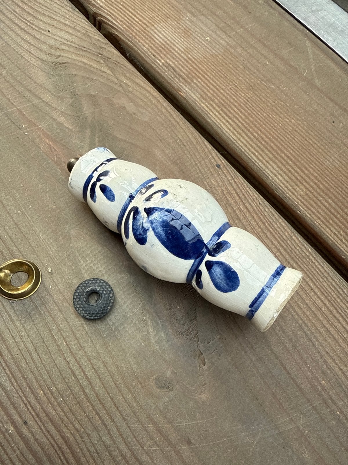 Vintage keramische deurknop met blauw decor, Verzenden, Gebruikt
