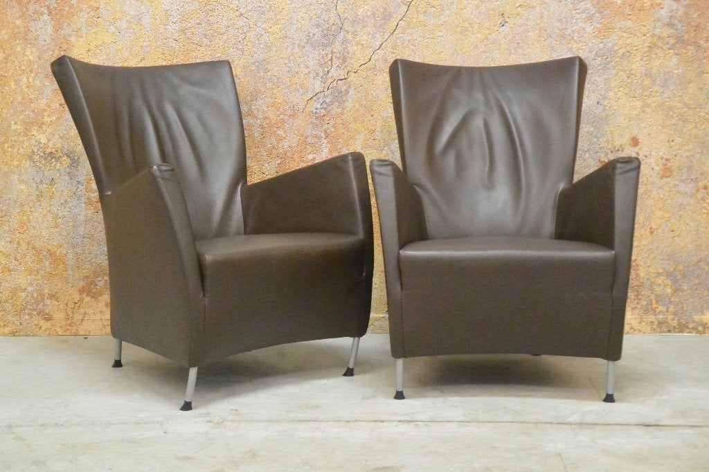 ZGANieuw! 2 bruine leren Montis Windy design fauteuils, Montis, Montis, 75 tot 100 cm, Ophalen of Verzenden