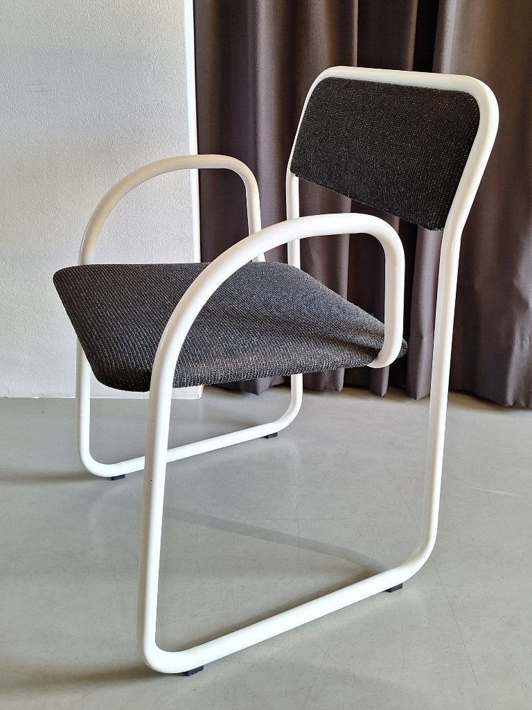 vintage design buisframe armstoel slede-stoel wit antraciet, Ophalen, Overige kleuren, Stof, Eén