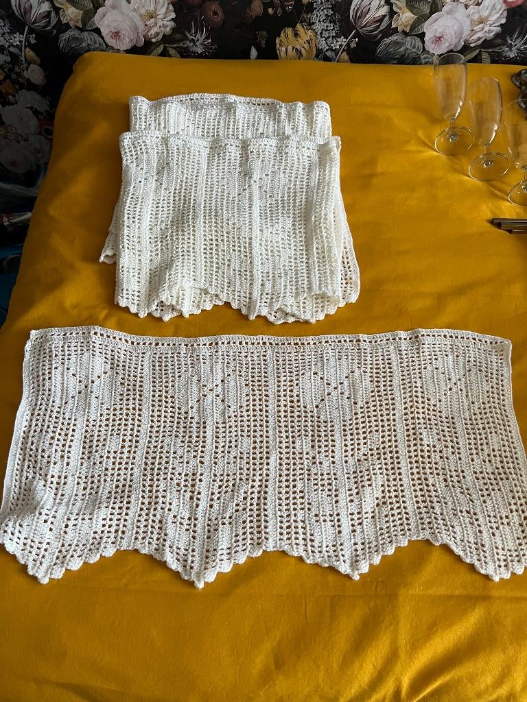 Gehaakte gordijnen, Gebruikt, 100 tot 150 cm, Vintage, Ophalen of Verzenden