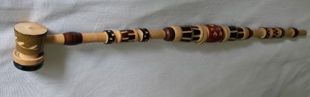 Vintage handgemaakte pijp van ingelegd hout 60cm 1980 decor, Ophalen of Verzenden, Zo goed als nieuw, Overige typen