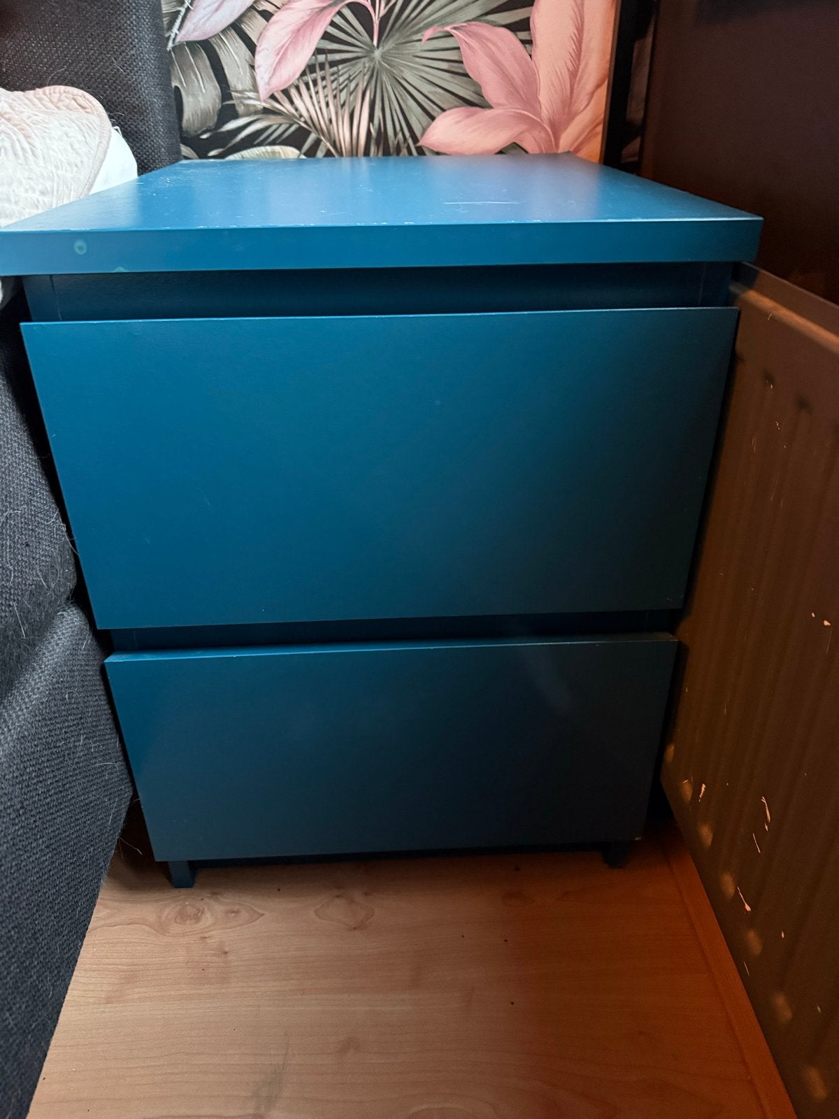 IKEA Nachtkastje met 2 lades - Donkerblauw, Ophalen, Gebruikt, Minder dan 45 cm, 55 tot 70 cm